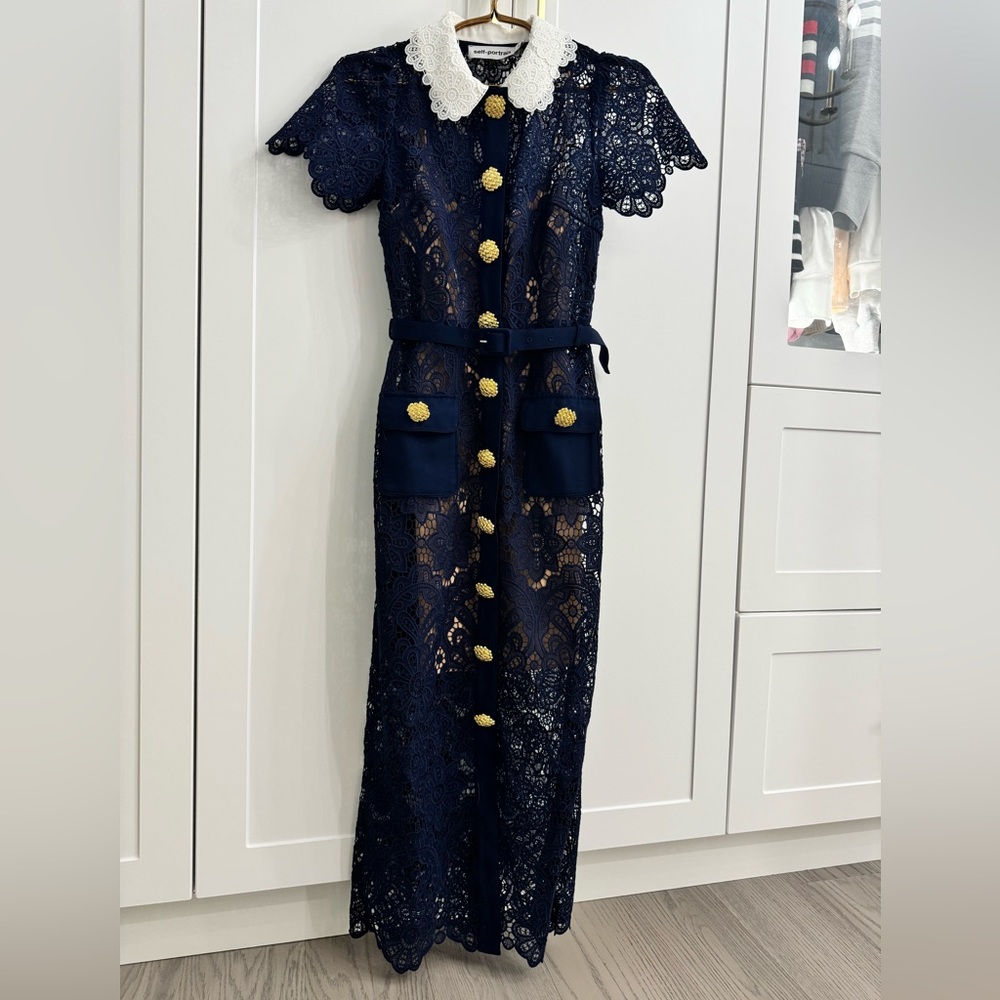 Self-Portrait navy floral guipure-lace midi dress - Picture 11 of 13